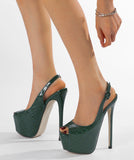 【2色】ハイヒール ストーンエンボス プラットフォームソール オープントゥ 美脚効果 エレガント パーティー フォーマルシューズ JC5-JLGJJM-669-9