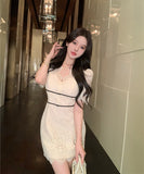 ミニドレスキャバドレスレースパフスリーブかわいい気質女子力着痩せ韓国っぽ通勤同伴 WQ2-XKD-D452-1037-Mar2