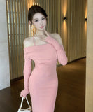 Lady's coco ロングドレス キャバドレス セクシー タイトキャミワンピース ホルターネック フェイクツーピース スリムライン  パーティー デート LW2-OYF8730