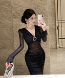 Lady's coco ロングドレス キャバドレス セクシー ストーン 深Vネック シースルー タイト マーメイドワンピース LW2-OYF8722