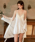 Lady's coco ルームウェア ランジェリー  セクシー ベロア素材 レース切り替え パッド入り キャミソール  パール付き ローブセット LW2-GR6680