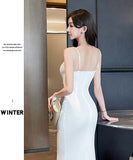 【2色】ロングドレス キャバドレス セクシー 深Vネック スリット入り キャミソール タイトライン エレガント パーティードレス  JC2-YM9205