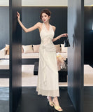 【2色】ロングドレス キャバドレス セクシー ホルターネック Vネック フラワーモチーフ ノースリーブ JC2-ZED885045DXH443