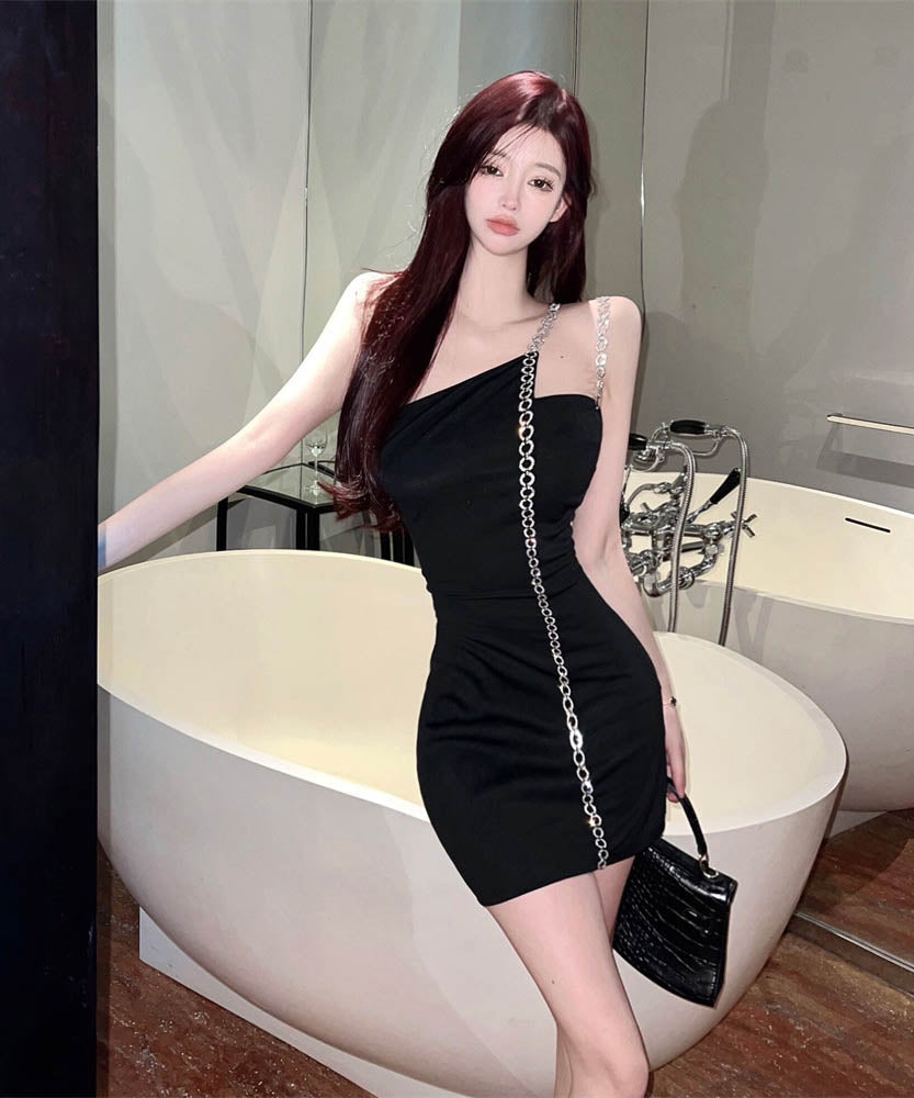 ミニドレスタイトドレスキャバドレス非対称ナイトクラブセクシーキャバクラ指名ワンショルダー WQ2-DD4786