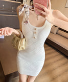 ミニドレス キャバドレス セクシー 気品 ツイード風 ニット リボンタイ タイトライン 夜会 デート JC2-MLS8424