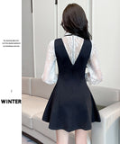 ミニドレス キャバドレス セクシー ハイネック レース切替 Aライン お腹カバー タイトシルエット パーティー デート 女子会 結婚式のお呼ばれ JC2-YM8865