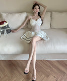 【2色】ミニドレス キャバドレス セクシー キャミワンピ レース切り替え フリルレイヤード インナーにも 指名  ナイトドレス JC2-LQE9484