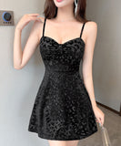 【2色】 ミニドレス キャバドレス セクシー  ミニ丈 タイトワンピース ベロア キャミワンピース タイト ボディコン LW2-DD5835