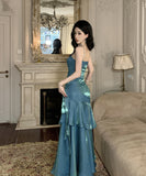 【4色】ロングドレス キャバドレス セクシー 写真映え 成人式 キャミワンピ プリーツ ノースリーブ フリル JC2-AQR2520