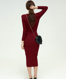 【3色】膝丈ドレス キャバドレス セクシー 韓国風 Vネック ボディコン リブニット タイト 出勤 デート JC2-MLS57256151