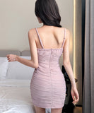 Lady's coco ミニドレス キャバドレス セクシー タイトキャミワンピース ギャザー入り 深V 背中開き ショート丈 ナイトクラブ LW2-YM8885