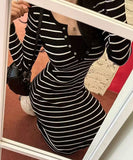 Lady's coco ロングドレス キャバドレス セクシー 秋冬新作 ニットワンピース クルーネック 長袖 ストライプ柄 タイトシルエット ミディ丈 LW2-DD6032