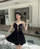 【2色】 ミニドレス キャバドレス セクシー 谷間魅せ Vネック ベルベット タイトキャミワンピース ウエストマーク パーティー 指名 LW2-DD5932