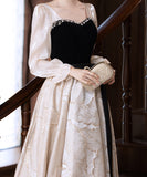 ロングドレス キャバドレス パーティードレス ベロア スクエアネック 長袖 フレアデザイン 二次会 披露宴 パーティー LW2-YZX027