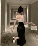 膝丈ドレスエレガントセクシー女子力宴会パーティー気質おしゃれスークエアネック WQ2-DD6463