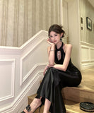 ロングドレスサテンドレスホルターネック宴会パーティードレスセレブ風高級感演奏会イベント指名キラキラマーメイドドレス WQ2-DD4476