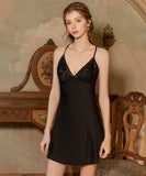 ルームウェア ランジェリー セクシー Vネック クロスデザイン バックオープン サテン 刺繍 レース JC8-GR-R6371