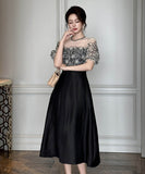 手作りドレスロングドレスレースチュール刺繍セクシーAライン着痩せ気質宴会パーティー二次会高級感セレブ風 WQ2-JY21706