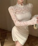 【2色】Lady's coco ミニドレス キャバドレス 清楚セクシー レースシースルー ロングスリーブ 大人可愛い 着やせ ボディコン ウエストシェイプ デート 女子会 お出かけ JC2-XKDD342-581-Sep28