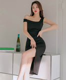 膝丈ドレスワンーショルダーセクシーエレガントキャバドレス非対称オフショルダー気質 WQ2-ZED888011A71