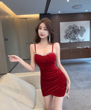 【2色】 ミニドレス キャバドレス セクシー  大人セクシー ベロア キャミソール タイトワンピース ウエストマーク  LW2-DD5836