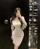 【2色】膝丈ドレスレースキャバドレスセクシー谷間見せエレガント気質セレブ風パーティー WQ2-XKD-D355-6803-Mar12