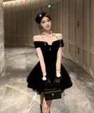 Lady's coco ミニドレス キャバドレス セクシー オフショルダー×リボン付きドレス  ウエストマーク   上品エレガント パーティー デート LW2-DD5938