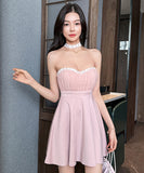 【4色】ミニドレス キャバドレス セクシー ベアトップ Aライン バックレス 谷間見せ ナイトドレス 夜遊び 指名アップ JC2-YM8891