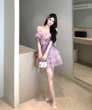 【2色】ミニドレスキャバドレスセクシーフリル着痩せ気質かわいいオフショルダー同伴Aライン WQ2-XKD-D318A-6280-Mar9