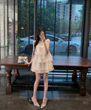 ミニドレスフリル着痩せ気質チュールAラインカワセクシー女子力エレガントパーティー WQ2-XKD-D342-982-Mar21