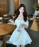 ミニドレス キャバドレス フレンチスタイル オフショルダー リボンデザイン Aライン パール デート お出かけ カジュアル ランチ JC2-XHY918397