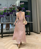 ロングドレスホルターネックセクシーエレガントバックレスドレスエレガント刺繍セレブ風同伴 WQ2-XHY911095