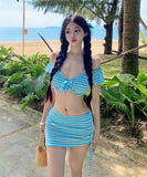【3点セット】水着 ビキニ セクシー ニット ストライプ ホルターネック 小胸さん向け 写真映え 温泉 リゾート JC7-DP-A22986