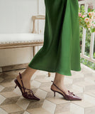 【2色】ハイヒール  ポインテッドトゥ フレンチ ベルトバックル付き クローズドトゥサンダル レトロ エナメルハイヒール JC5-FZ-HC-5