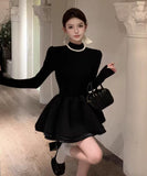 ミニドレス キャバドレス かわいい ふんわりシルエット フレンチムード ハイネック デート 通勤 お呼ばれコーデ JC2-XHY918113