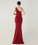 ロングドレス キャバドレス セクシー ワンショルダー サテン タイト マーメイドドレス プリーツ スリット入り 夜会 パーティー 結婚式 JC2-YEY33598