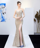 【7色】ロングドレス キラキラ Vネック 高級感 披露宴 宴会 マーメイドドレス YH2-YEY16276#