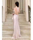 ロングドレス キャバドレス セクシー バックオープン ギャザー サテン エレガント パーティー JC2-XHY919292