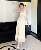 【2色】ロングドレス キャバドレス セクシー ホルターネック Vネック フラワーモチーフ ノースリーブ JC2-ZED885045DXH443