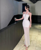 ロングドレスナイトドレスチュールダイヤモンドホルターネックセクシー宴会パーティーイベントレースマーメイドドレス WQ2-XHY919795