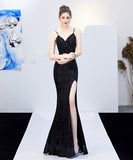 【7色】ロングドレス キラキラ Vネック 高級感 披露宴 宴会 マーメイドドレス YH2-YEY16276#