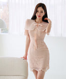 ミニドレスレース気質エレガントリボン女子力通勤カワセクシー同伴WQ2-ZED88784E49