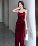 【2色】ロングドレス キャバドレス  セクシー キャミワンピース パールストラップ ベロア素材 フレンチガーリー  ウエストマーク 細見え  大人可愛い LW2-OYF655#6505##50