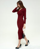 【3色】膝丈ドレス キャバドレス セクシー 韓国風 Vネック ボディコン リブニット タイト 出勤 デート JC2-MLS57256151