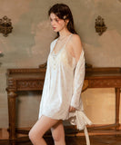 Lady's coco ルームウェア ランジェリー  セクシー ベロア素材 レース切り替え パッド入り キャミソール  パール付き ローブセット LW2-GR6680