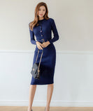 Lady's coco 膝丈ドレス キャバドレス セクシー 韓国スタイル ニットタイトワンピ 半ハイネック スリムフィット ウエストマーク ミディ丈 LW2-DD6029