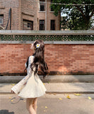 ミニドレスセクシー袖付きレースエレガントAライン谷間見せパーティー宴会気質韓国っぽ着痩せ WQ2-XKD-D452-1029-Mar2