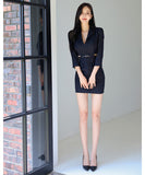 ミニドレス セクシー 韓国風 オフィスワンピ スリムフィット ウエスト見せ ストライプ タイト 出勤 お出かけ JC2-DD5678-1