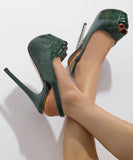 【2色】ハイヒール ストーンエンボス プラットフォームソール オープントゥ 美脚効果 エレガント パーティー フォーマルシューズ JC5-JLGJJM-669-9