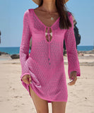 【6色】サンドレス ミニドレス 谷間見せ 袖付き おしゃれ クロシェ編み hot girl WQ2-CM7552